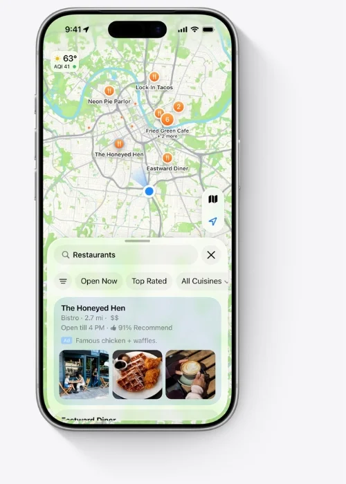 iPhone showing Apple Maps Ads search results for a service-based business