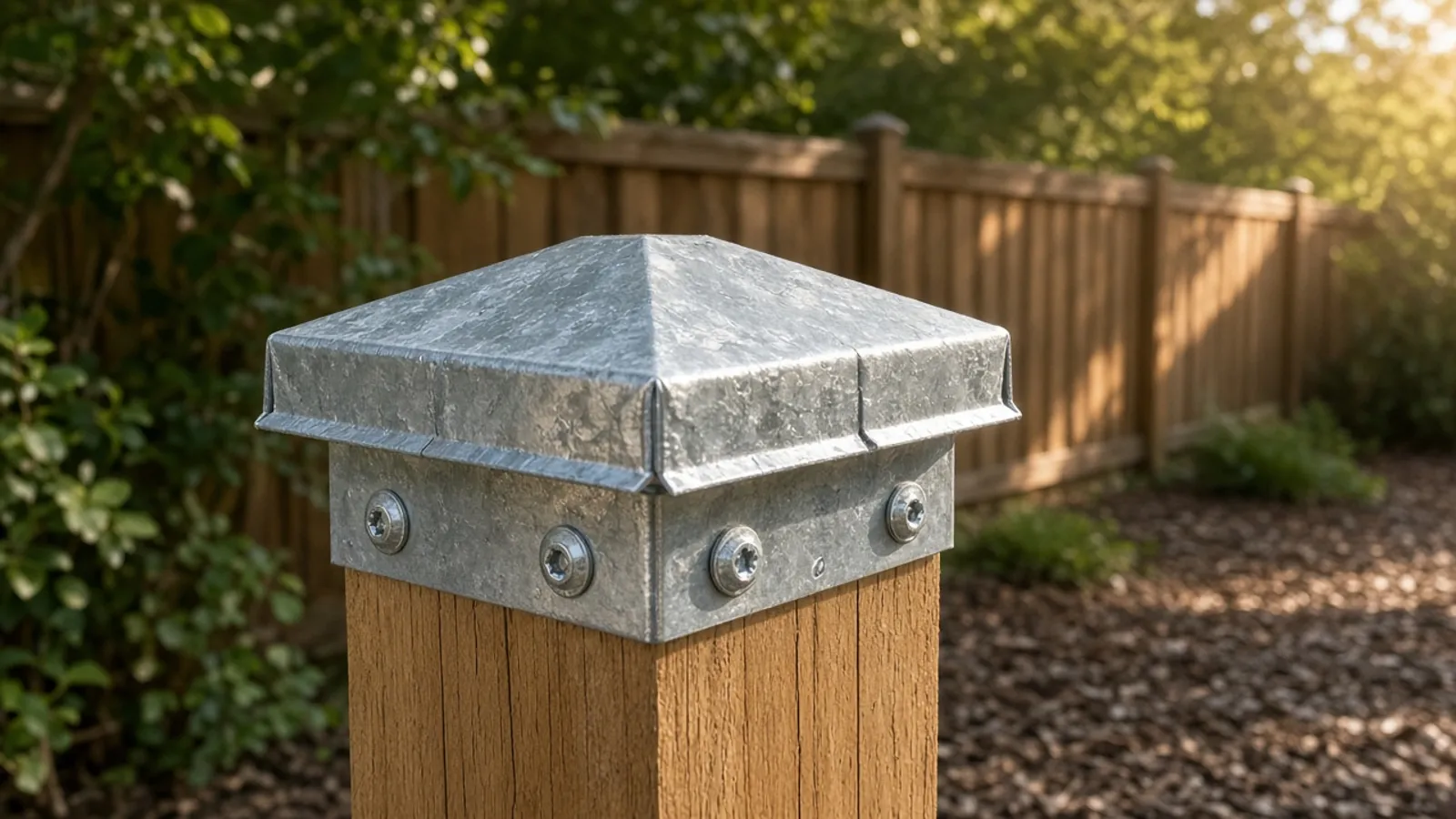 Cedar fence post cap and galvanized hardware