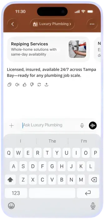 A ServiceLine Pro client surfaced as a recommended answer inside a ChatGPT response