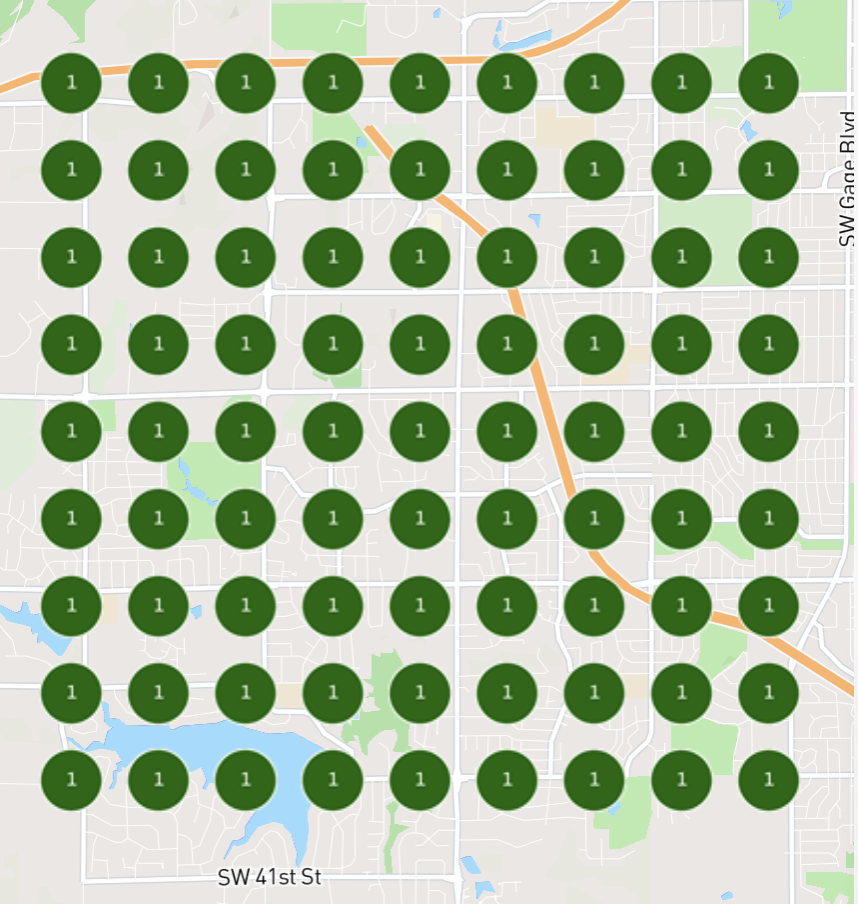 Local Rank Tracker geogrid showing Top-3 Map Pack rankings across a client's service area