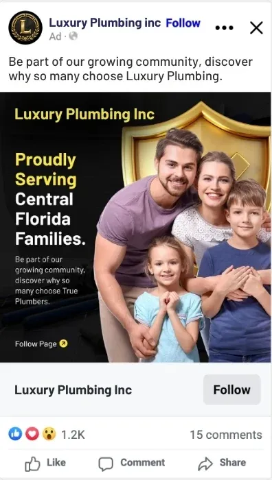 A ServiceLine Pro client's sponsored ad running in the Meta and Facebook feed