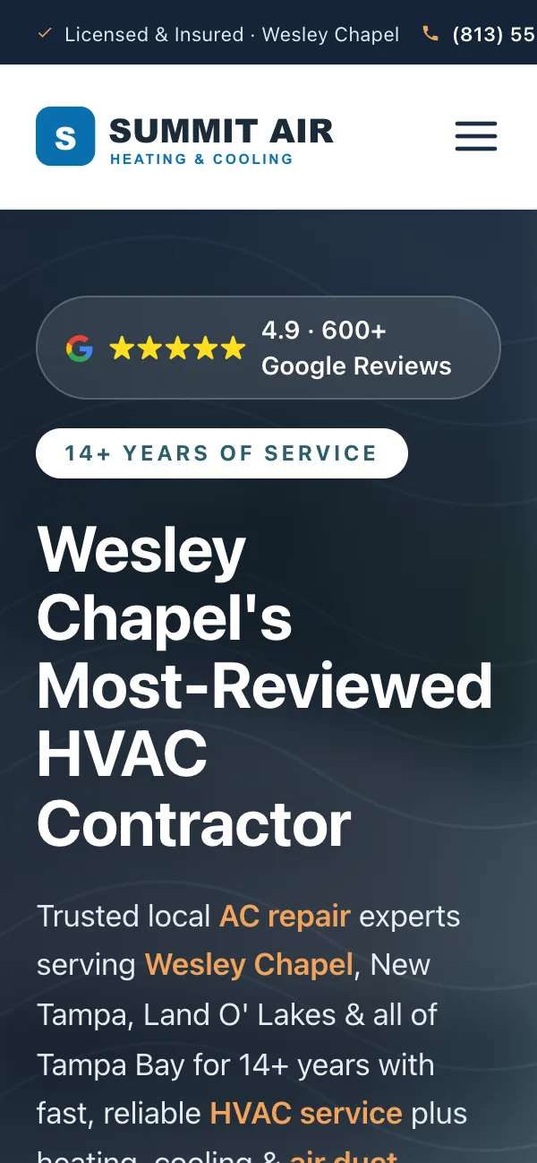 The same hvac website on a phone