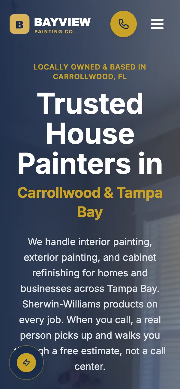 The same painting website on a phone