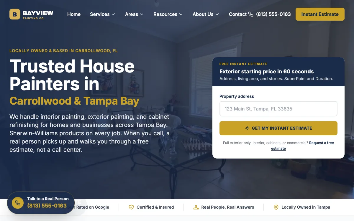 Example painting website we built, on a desktop screen
