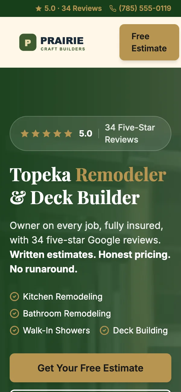 The same remodeling website on a phone