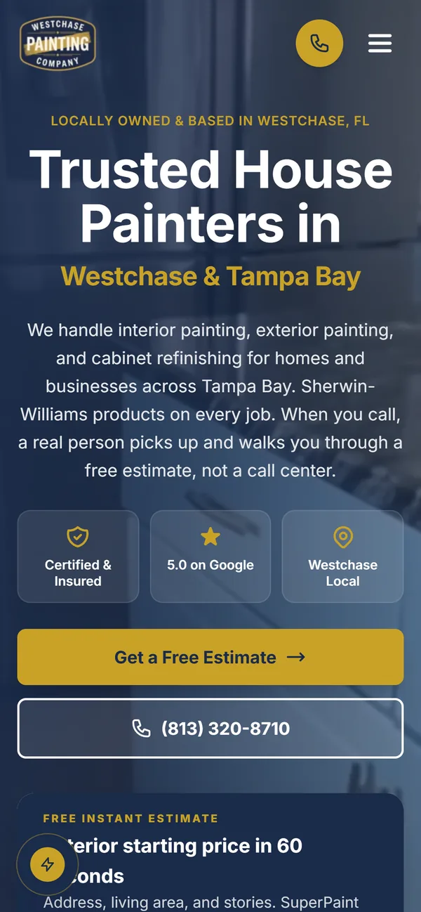 The same painting website on a phone