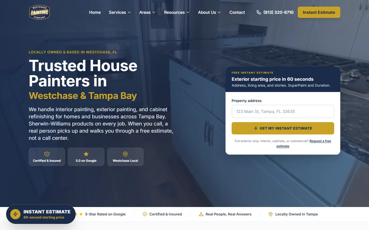 A house painting website we built, on a desktop screen