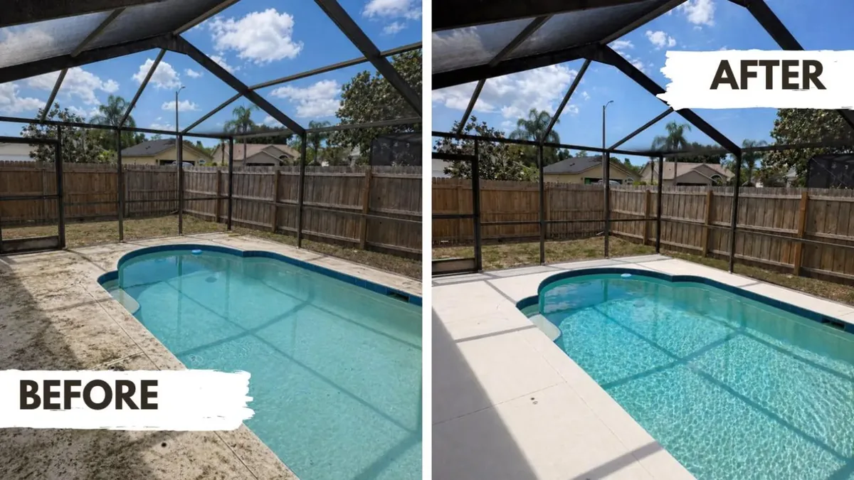 A Westchase Painting pool deck before and after