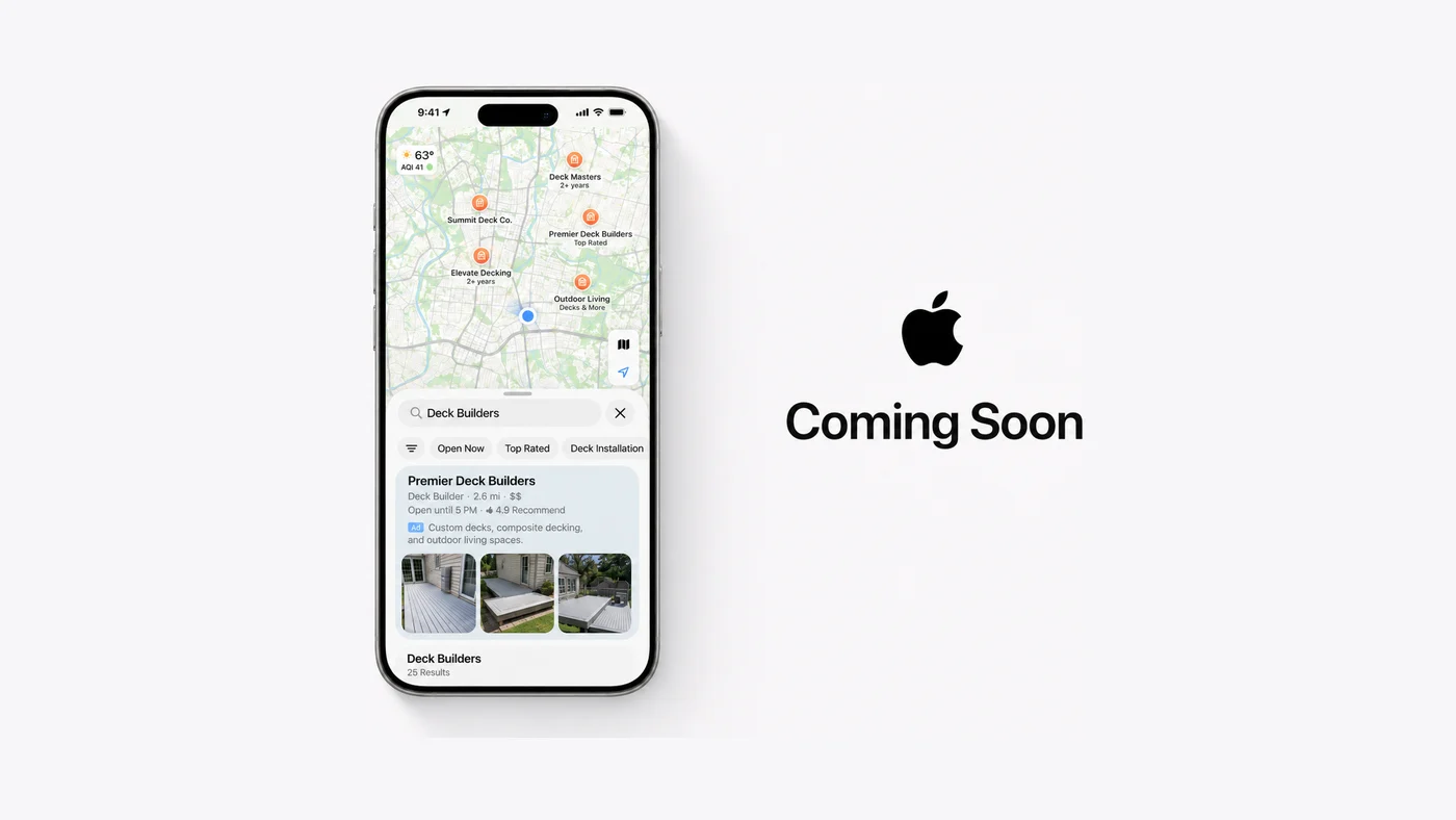 Apple Maps place card where sponsored local businesses appear