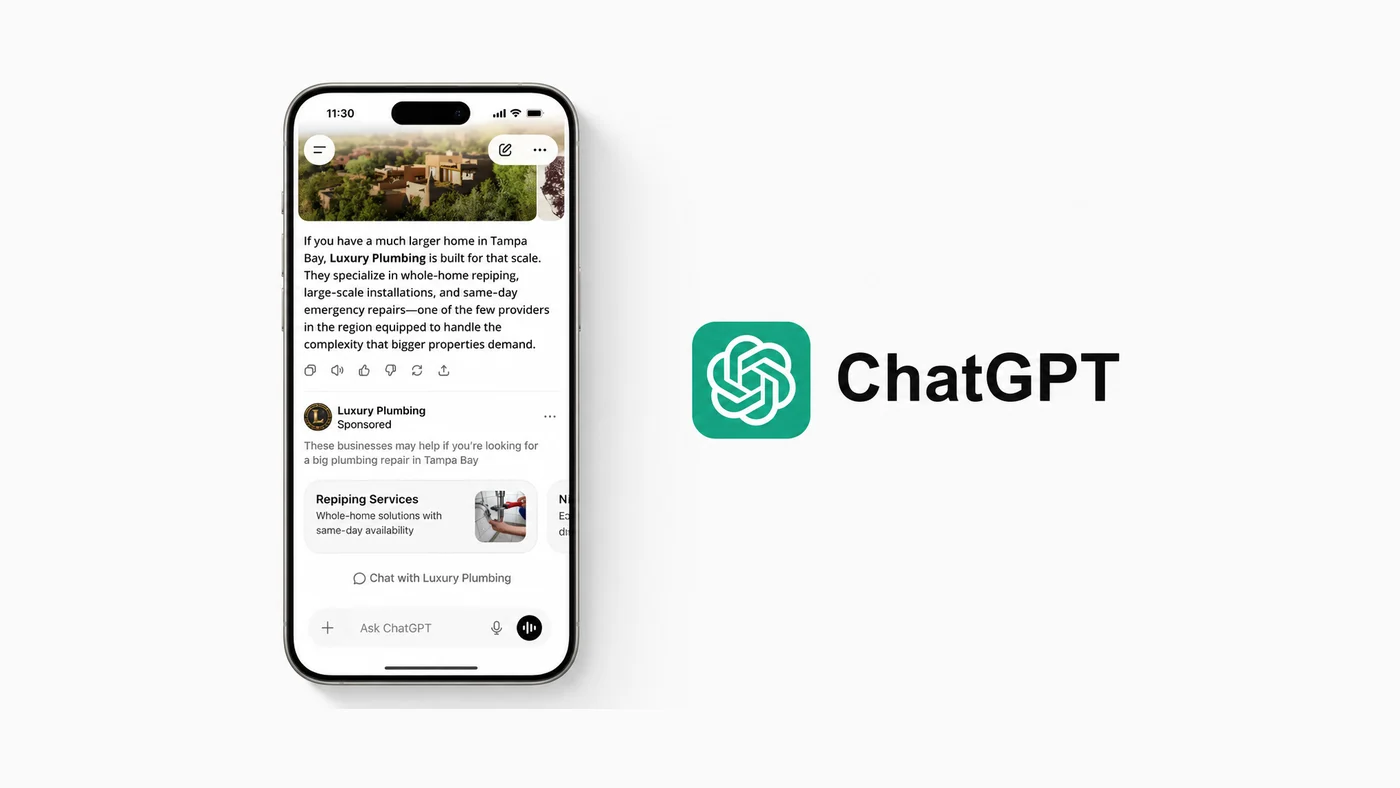 ChatGPT surfacing a sponsored local contractor recommendation