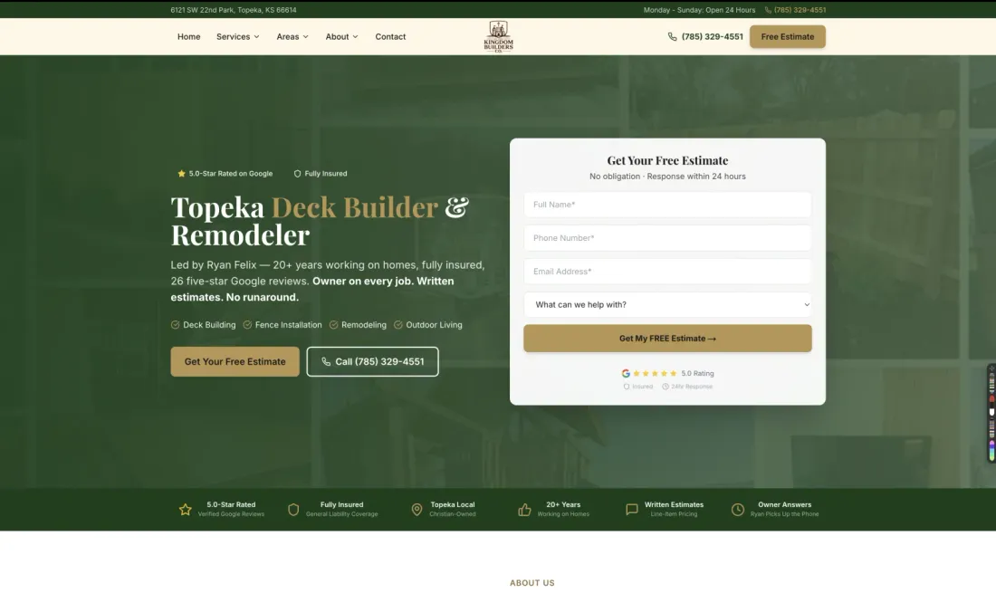 Kingdom Builders, website built by ServiceLine Pro